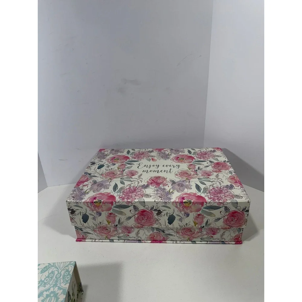 Abbington Park Floral Decorative Nesting Storage Boxes Set of 2 Magnetic Closure